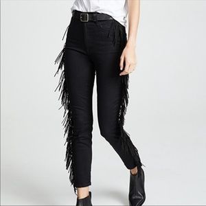 Mother High Waist Side Fringe Ankle Skinny